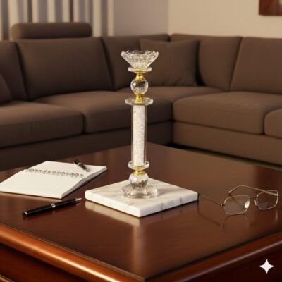Crystal Rose Candle Holder – Silver Column