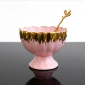 Alternative view of Blush Porcelain Dessert Serving Set with Gold Tray – 13 Pieces